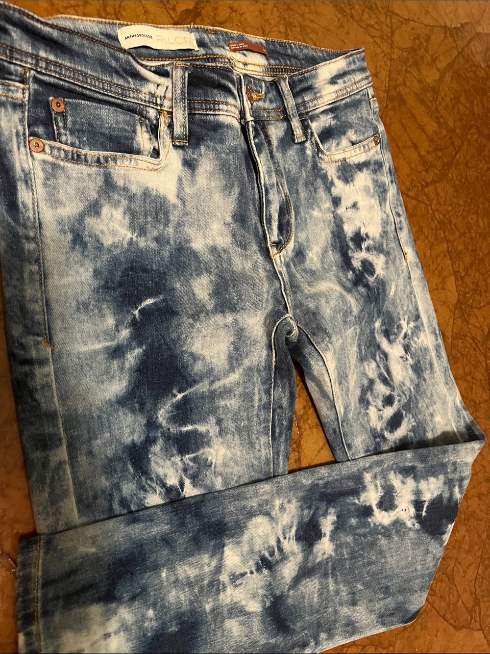 Pilcro Women's Blue and White Tie-Dye Slim Boyfriend Jeans Sz 25